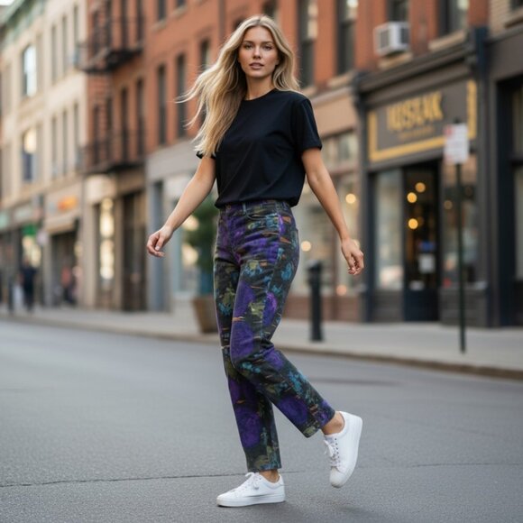 Carlisle Pants - Carlisle Collection Wisteria Abstract Multi Blue Purple Jean Style Pants, Size 2